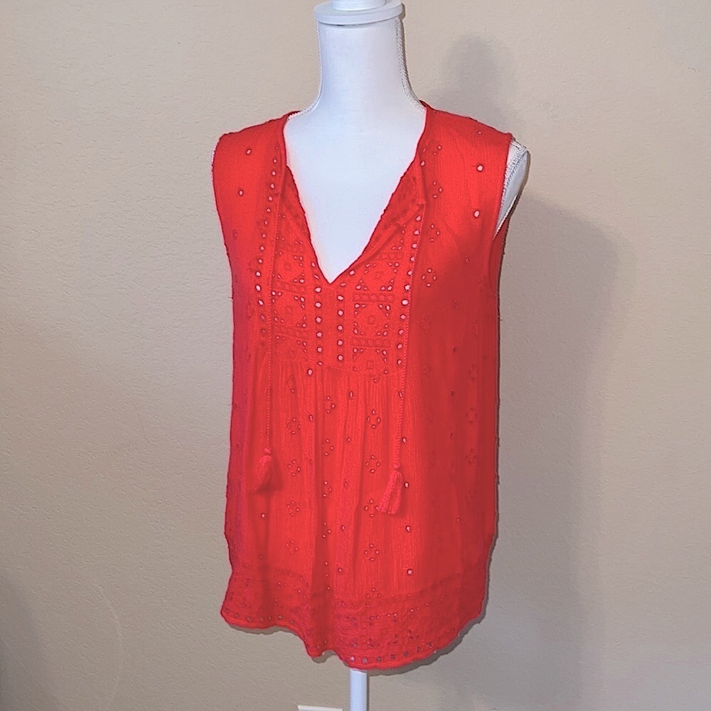 Gap Dark Coral Embroidered Eyelet Tank Top